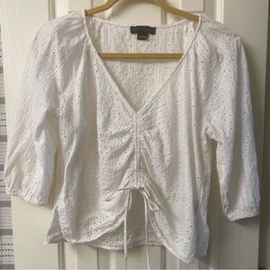 Sanctuary White Eyelet Blouse with Tie Front Size Large